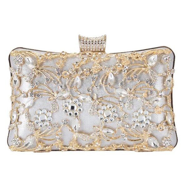 Handbags - Tife Rhinestone Evening Hand Clutch - Silver